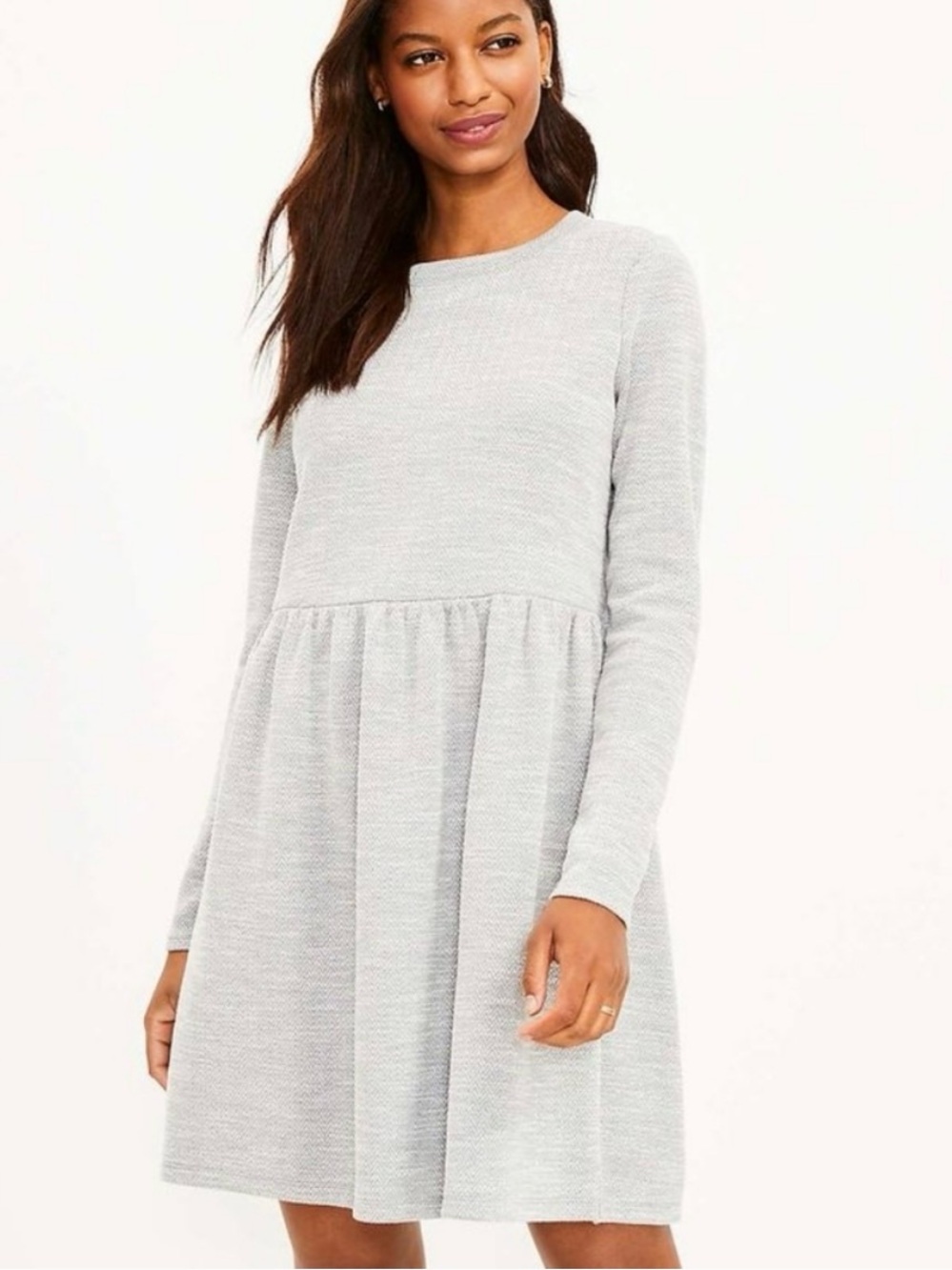 NWT LOFT Chevron Button Back Swing Gray Dress.